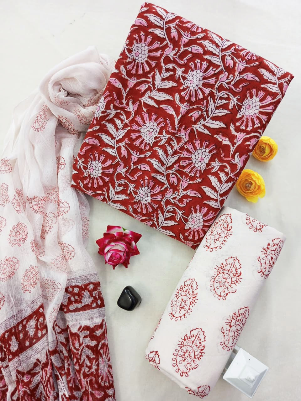 Cotton Suit Set with Chiffon Dupatta ( CH1324 )