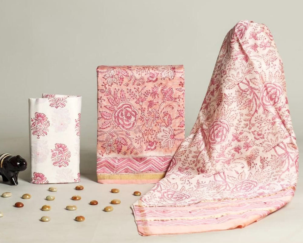 Exclusive Hand Block Print Chanderi Silk Suit Set ( CN18412)