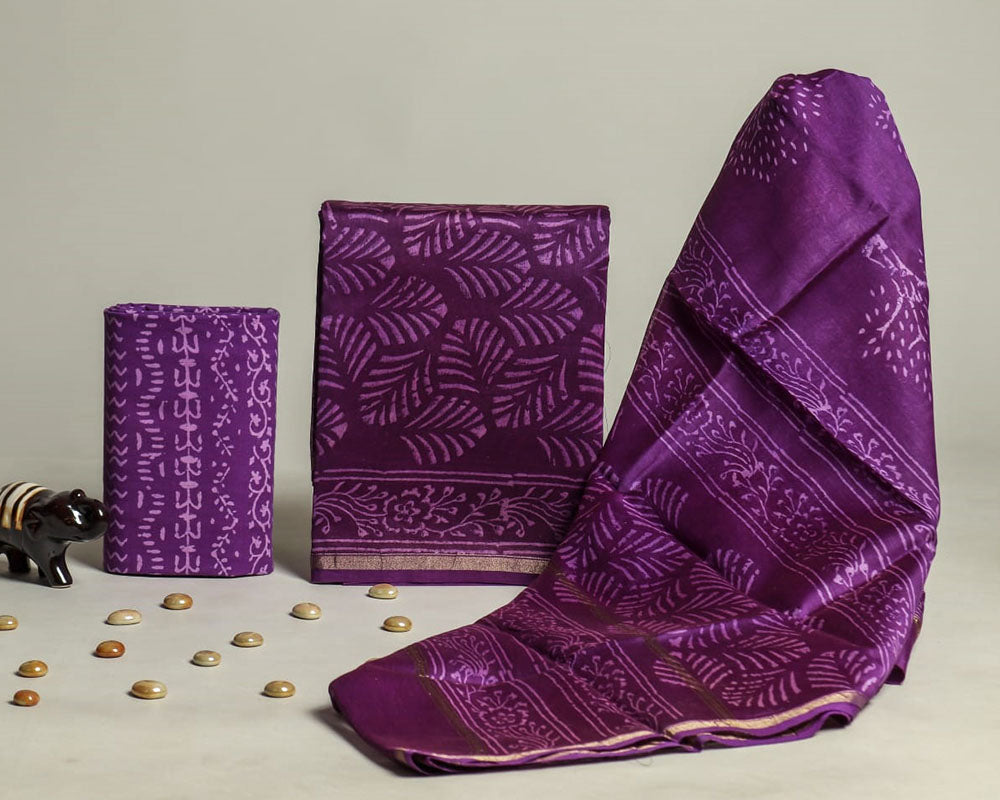 Exclusive Hand Block Print Chanderi Silk Suit Set ( CN7901)