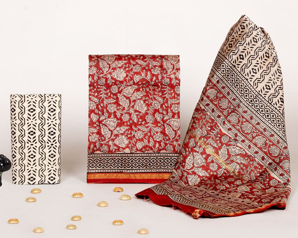 Exclusive Hand Block Print Chanderi Silk Suit Set ( CN52706)