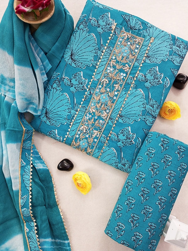 Gota Patti Cotton Suit Set with Chiffon Dupatta ( GT82501)