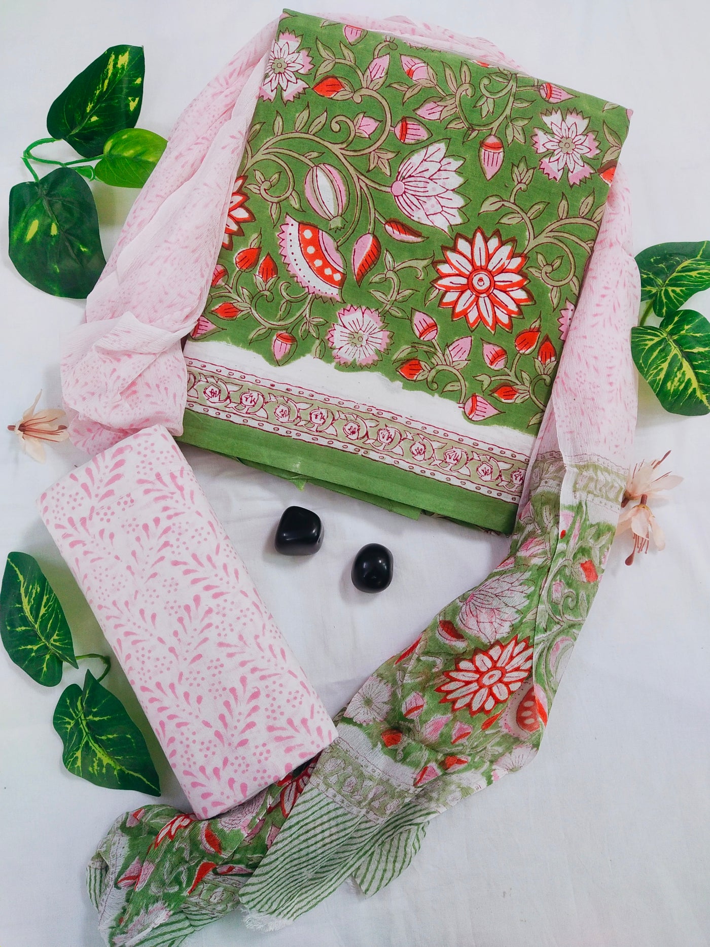 Cotton Suit Set with Chiffon Dupatta (CH18108)