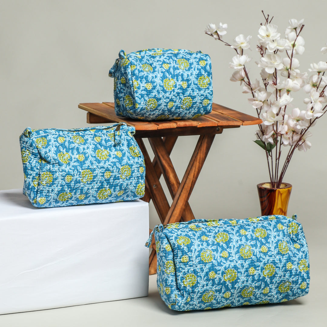 HAND BLOCK PRINTED COTTON QUILTED POUCHES ( TC2814 )