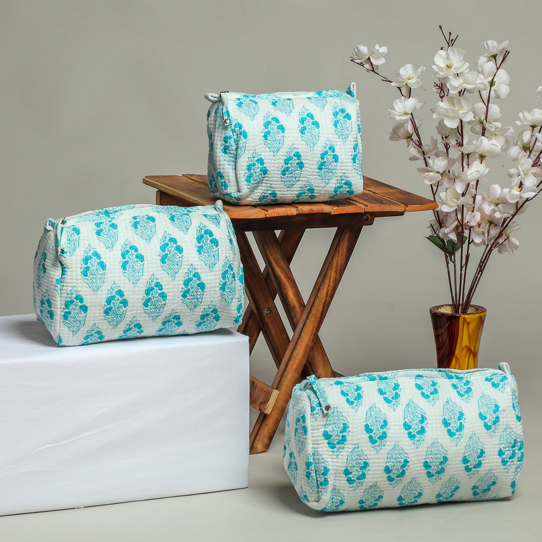 HAND BLOCK PRINTED COTTON QUILTED POUCHES ( TC2816 )