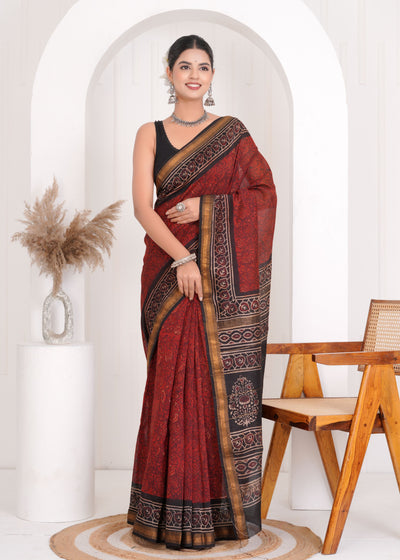 Maheshwari Silk Bagru Print Saree ( MS4018 )