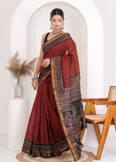 Maheshwari Silk Bagru Print Saree ( MS4018 )