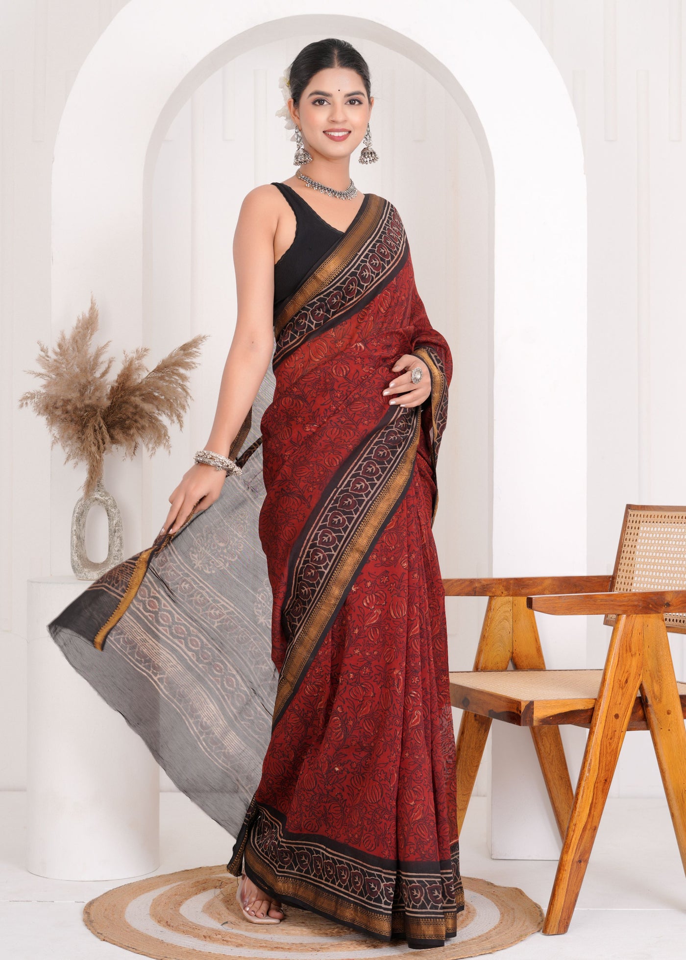 Maheshwari Silk Bagru Print Saree ( MS4018 )