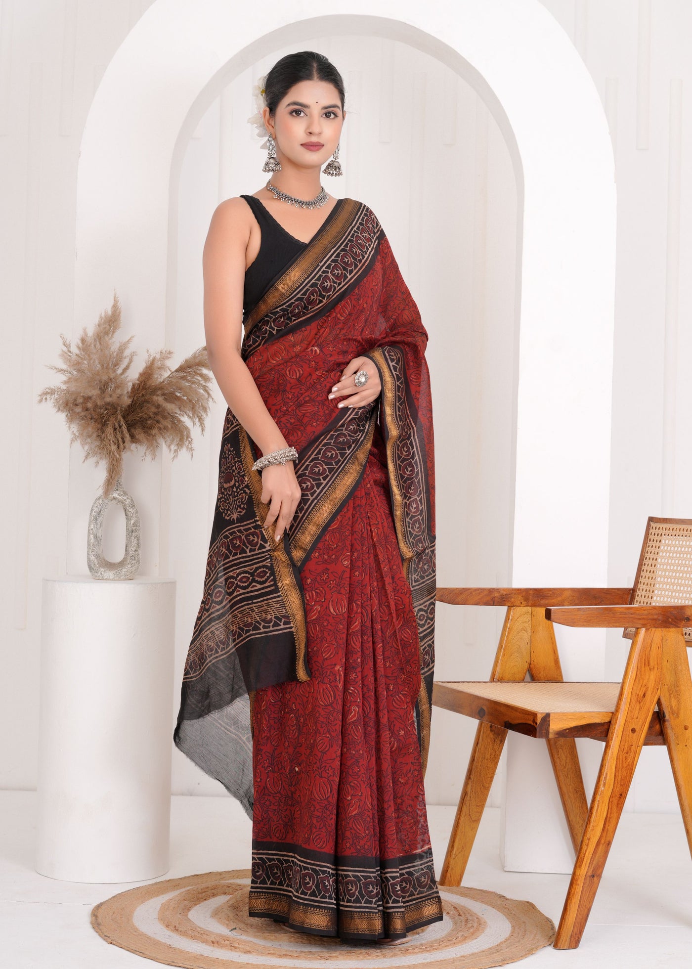 Maheshwari Silk Bagru Print Saree ( MS4018 )