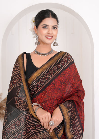 Maheshwari Silk Bagru Print Saree ( MS4018 )