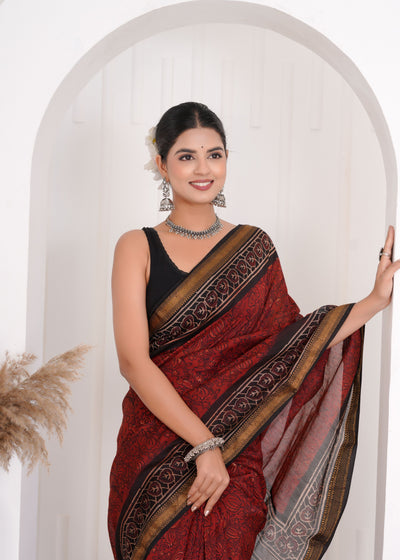 Maheshwari Silk Bagru Print Saree ( MS4018 )