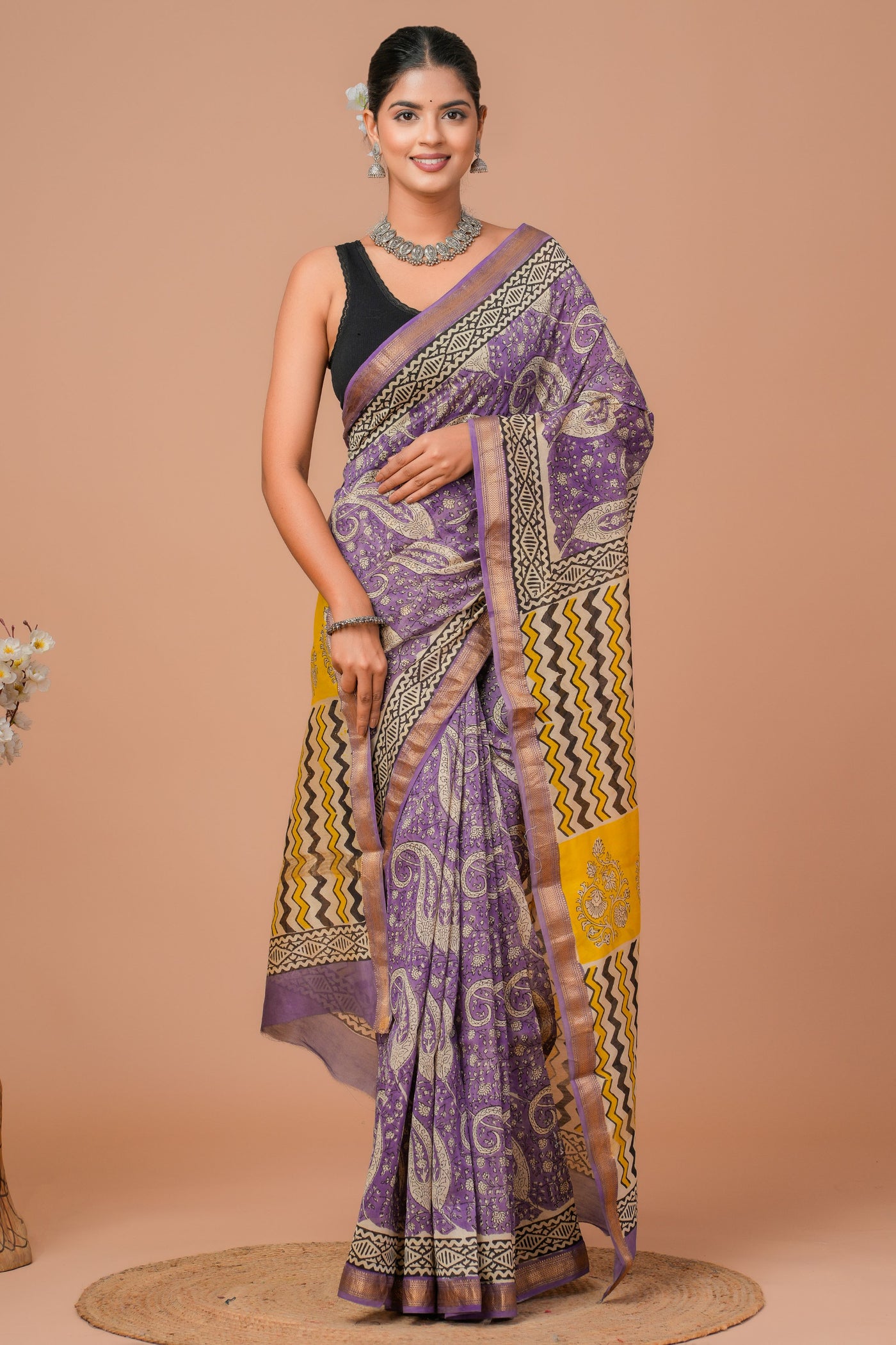 Maheshwari Silk Bagru Print Saree ( MS121603)