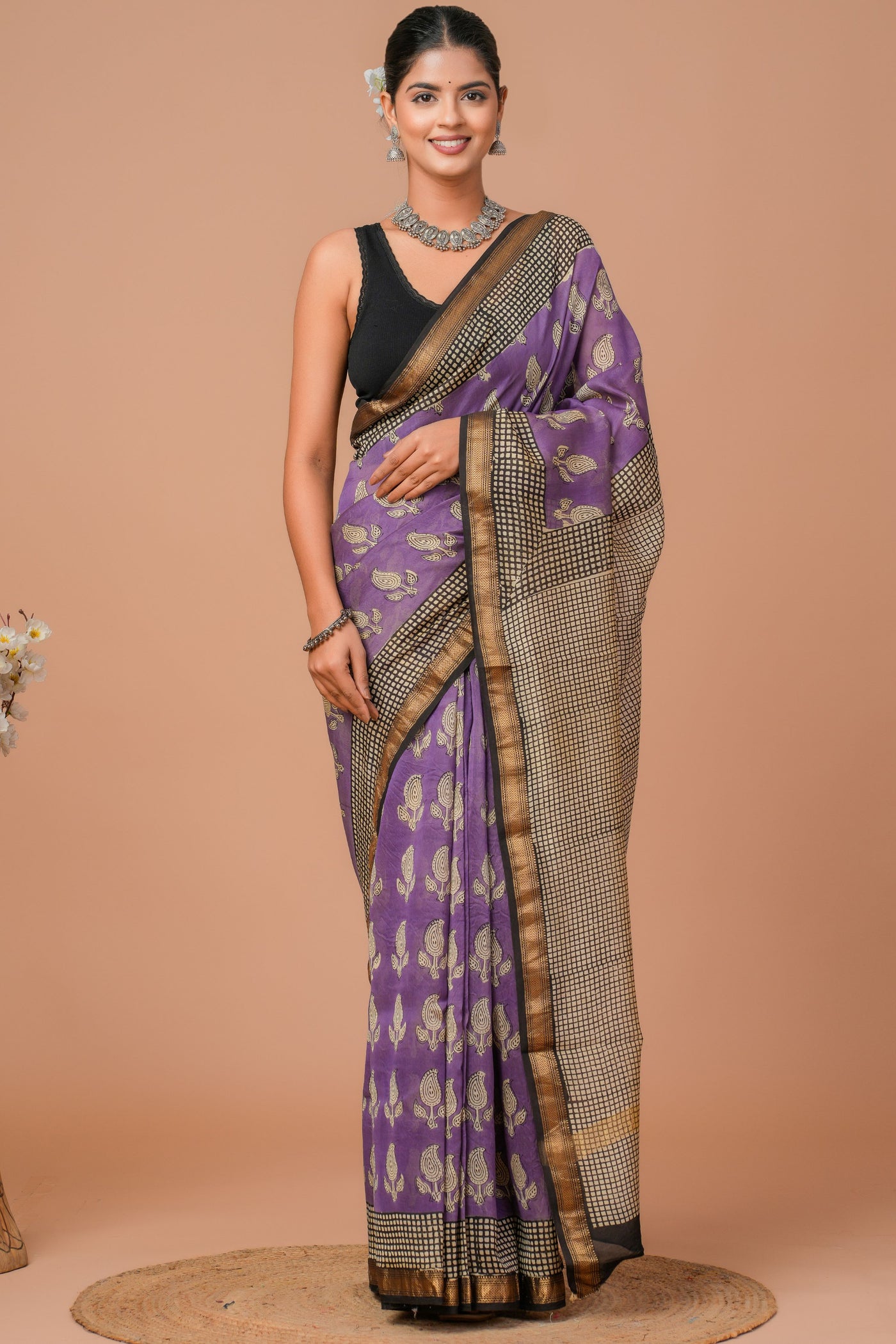 Maheshwari Silk Bagru Print Saree ( MS121602)