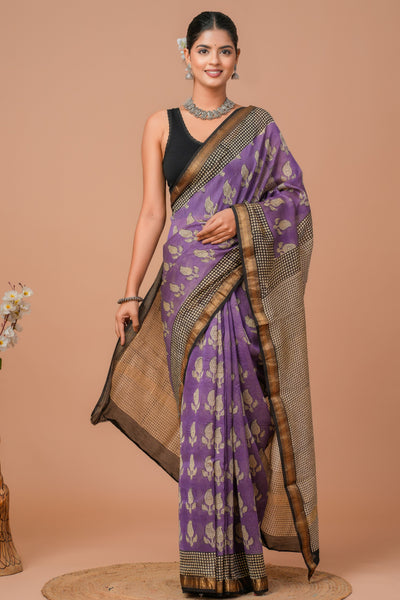 Maheshwari Silk Bagru Print Saree ( MS121602)