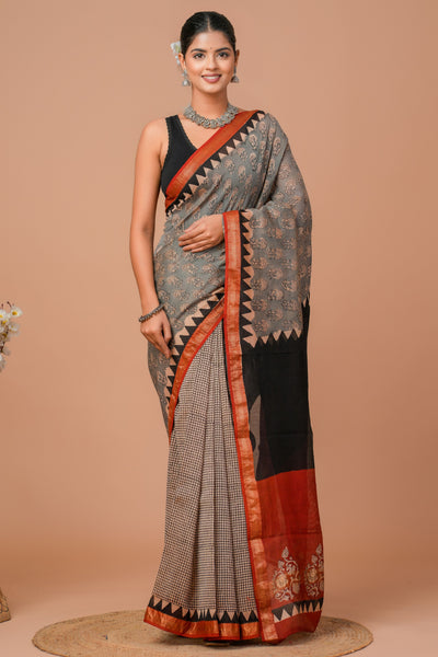 Maheshwari Silk Bagru Print Saree ( MS121601)