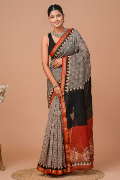 Maheshwari Silk Bagru Print Saree ( MS121601)