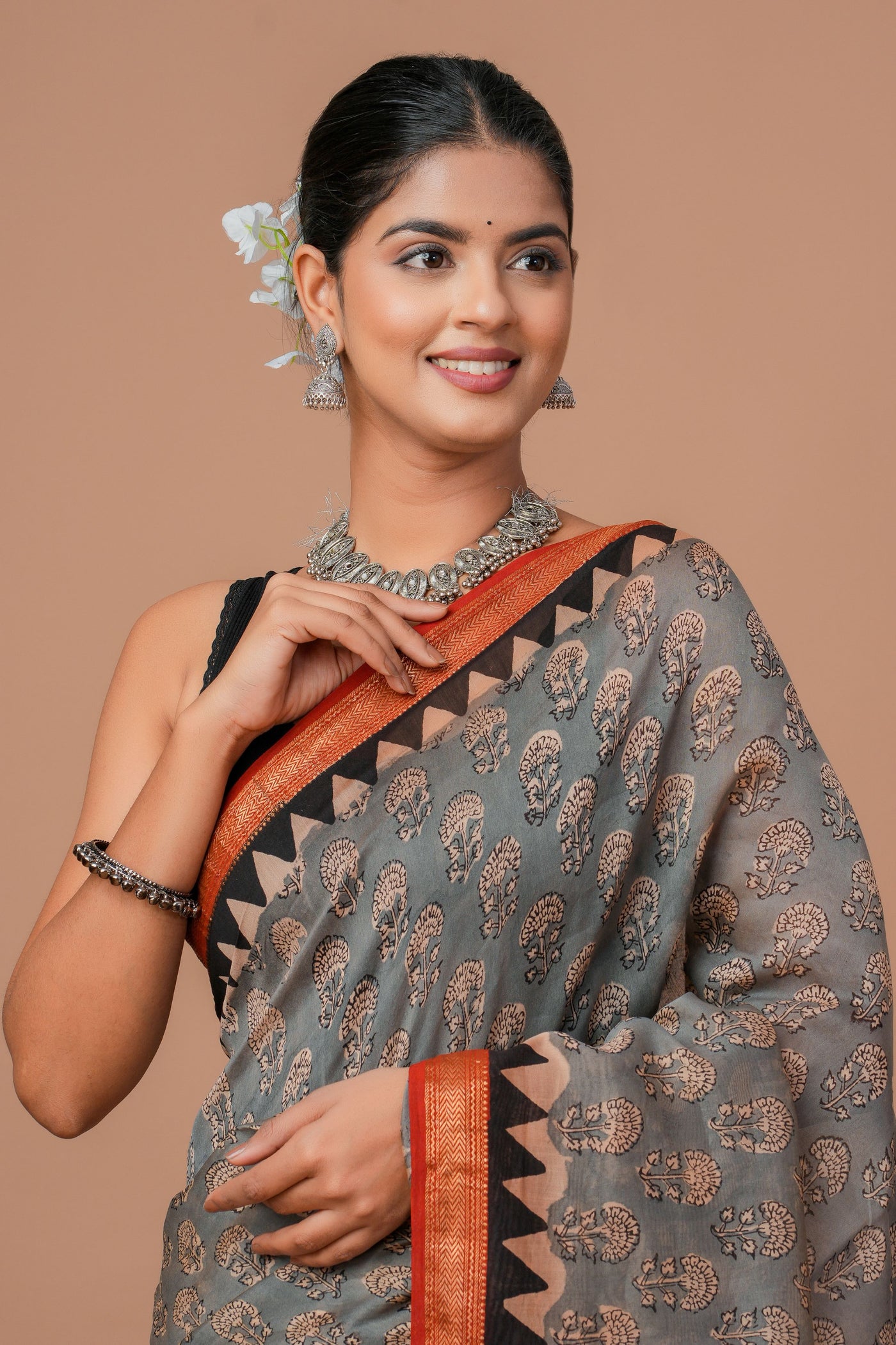 Maheshwari Silk Bagru Print Saree ( MS121601)