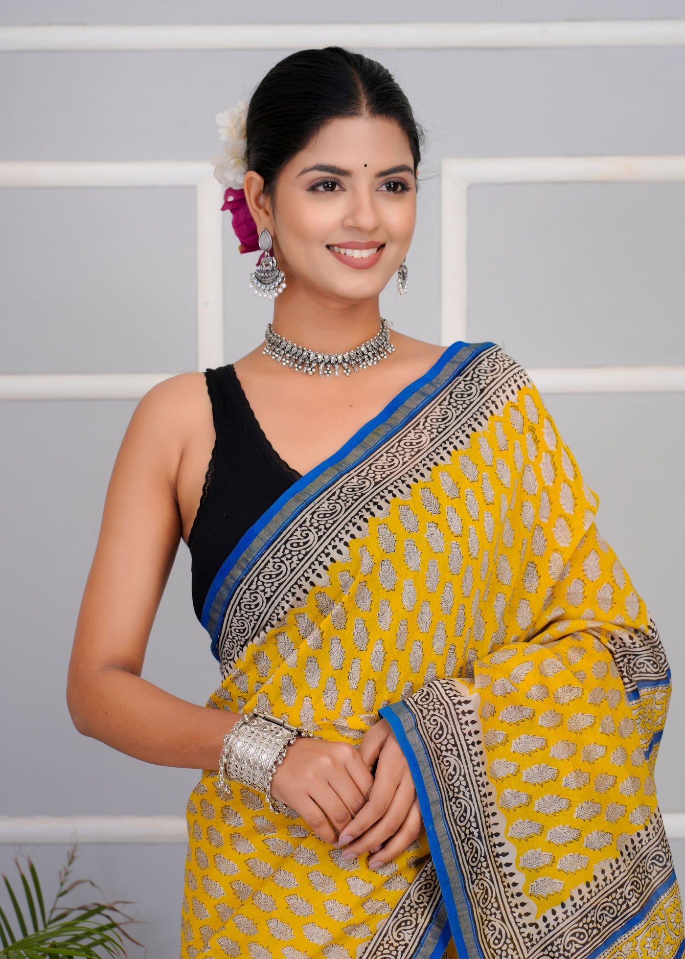 Chanderi Silk Bagru Print Saree with Zari Border ( BTSJ 701 )