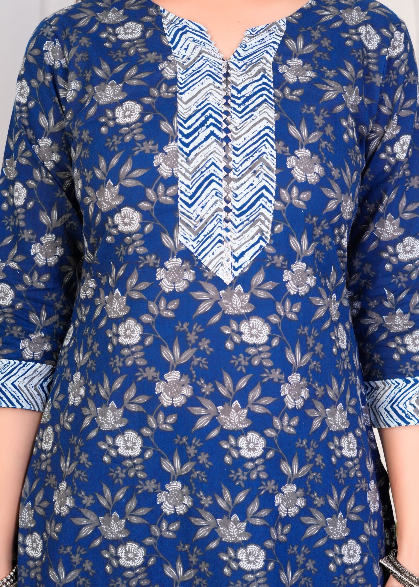 FLORAL ROYAL BLUE ETHNIC STITCHED COTTON SUIT WITH COTTON DUPATTA ( CT1053 )