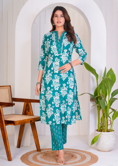 BEAUTIFUL TEAL GREEN ETHNIC STITCHED COTTON SUIT WITH COTTON DUPATTA ( CT1052 )