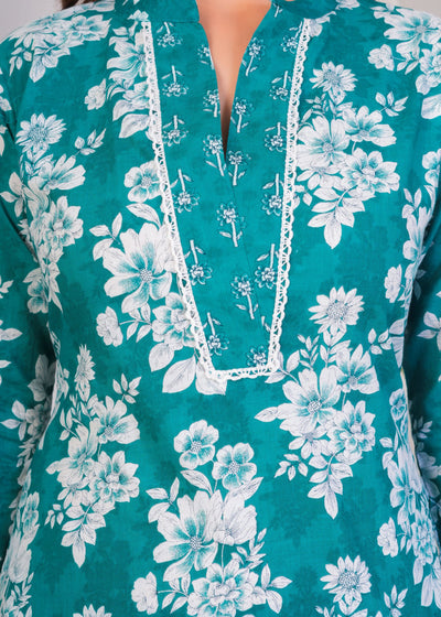 BEAUTIFUL TEAL GREEN ETHNIC STITCHED COTTON SUIT WITH COTTON DUPATTA ( CT1052 )