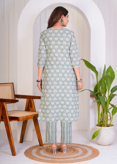 CALM GREEN ETHNIC STITCHED COTTON SUIT WITH COTTON DUPATTA ( CT1051 )