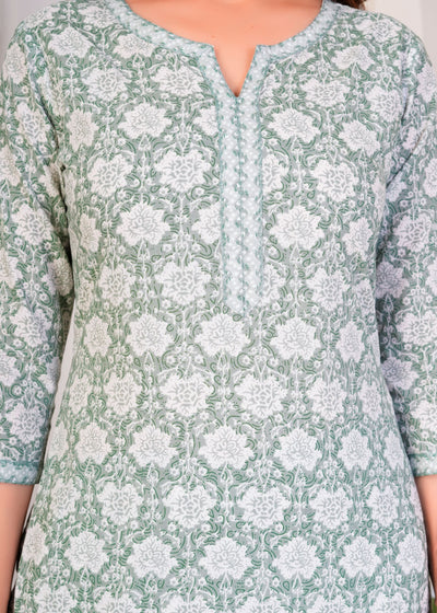 CALM GREEN ETHNIC STITCHED COTTON SUIT WITH COTTON DUPATTA ( CT1051 )