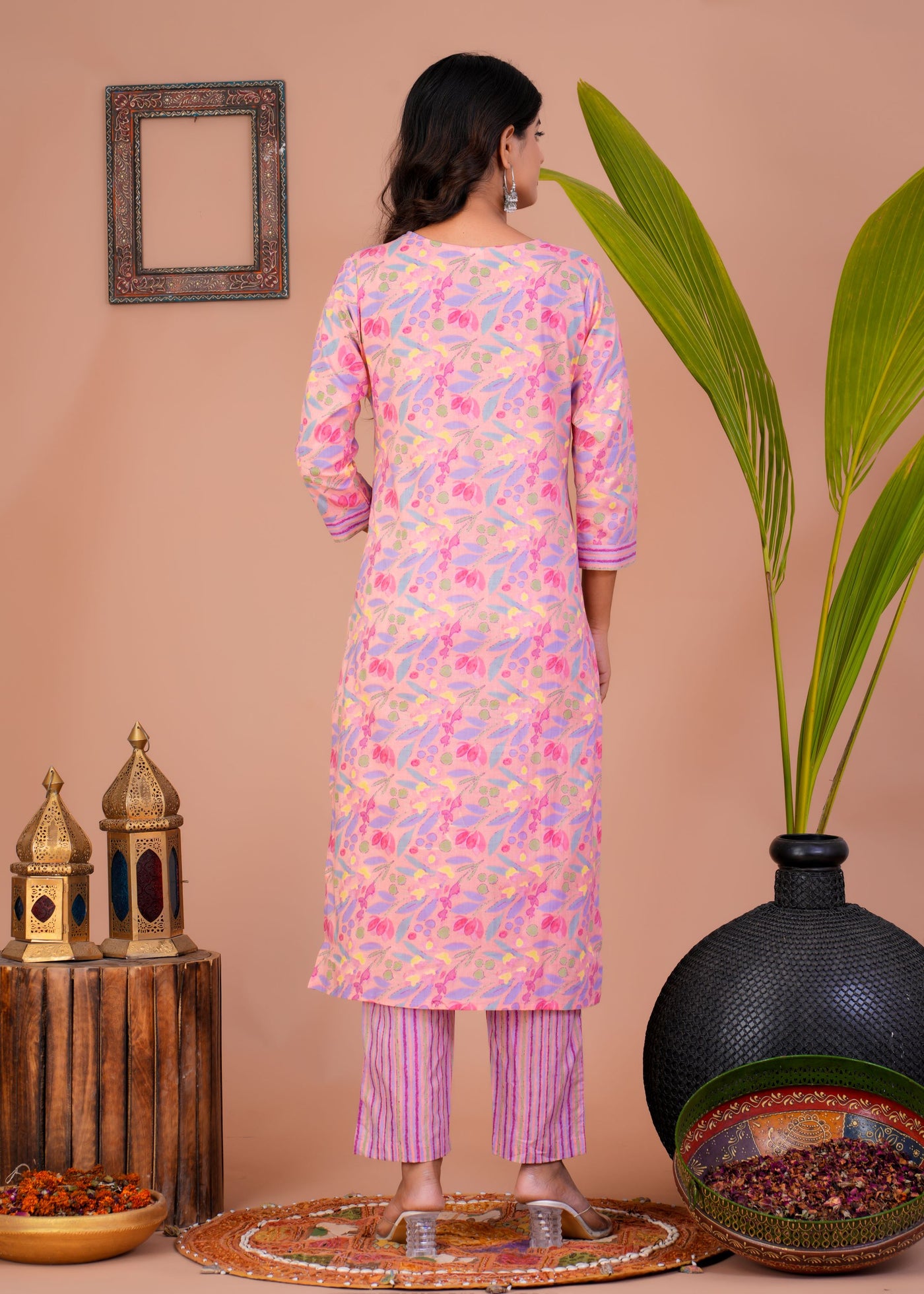 ETHENIC FLORAL PEACH STITCHED COTTON SUIT WITH COTTON DUPATTA ( CT1013 )