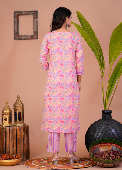 ETHENIC FLORAL PEACH STITCHED COTTON SUIT WITH COTTON DUPATTA ( CT1013 )