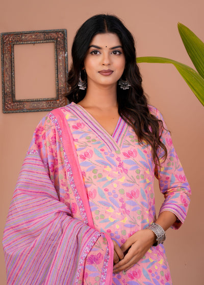 ETHENIC FLORAL PEACH STITCHED COTTON SUIT WITH COTTON DUPATTA ( CT1013 )