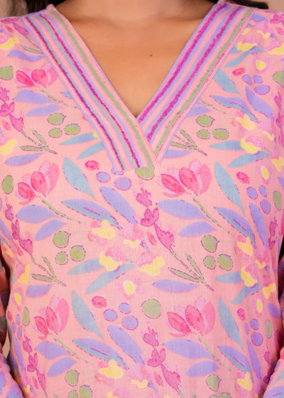 ETHENIC FLORAL PEACH STITCHED COTTON SUIT WITH COTTON DUPATTA ( CT1013 )