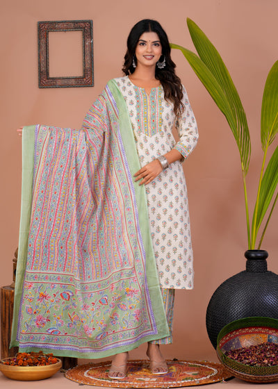 ELEGANT WHITE BOOTI STITCHED COTTON SUIT WITH COTTON DUPATTA ( CT1011 )