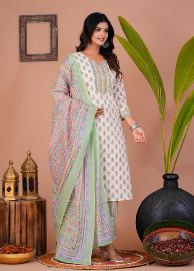 ELEGANT WHITE BOOTI STITCHED COTTON SUIT WITH COTTON DUPATTA ( CT1011 )