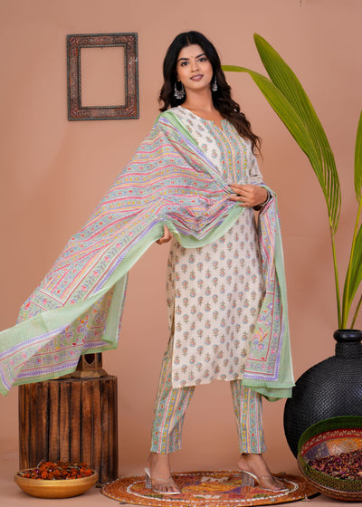 ELEGANT WHITE BOOTI STITCHED COTTON SUIT WITH COTTON DUPATTA ( CT1011 )