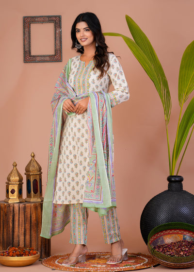 ELEGANT WHITE BOOTI STITCHED COTTON SUIT WITH COTTON DUPATTA ( CT1011 )