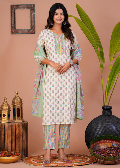 ELEGANT WHITE BOOTI STITCHED COTTON SUIT WITH COTTON DUPATTA ( CT1011 )