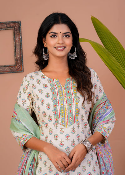 ELEGANT WHITE BOOTI STITCHED COTTON SUIT WITH COTTON DUPATTA ( CT1011 )