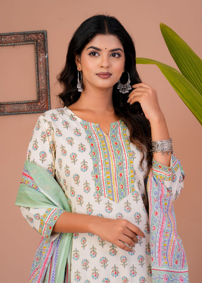 ELEGANT WHITE BOOTI STITCHED COTTON SUIT WITH COTTON DUPATTA ( CT1011 )