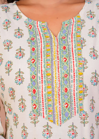 ELEGANT WHITE BOOTI STITCHED COTTON SUIT WITH COTTON DUPATTA ( CT1011 )
