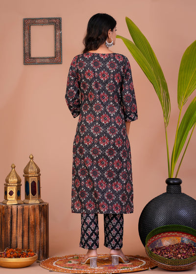 ETHENIC BAGRU BLACK STITCHED COTTON SUIT WITH COTTON DUPATTA ( BTSJ 9014 )