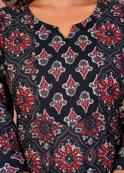 ETHENIC BAGRU BLACK STITCHED COTTON SUIT WITH COTTON DUPATTA ( BTSJ 9014 )
