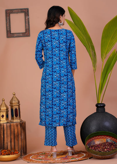 ETHENIC DARK BLUE FLORAL STITCHED COTTON SUIT WITH COTTON DUPATTA ( CT1018 )