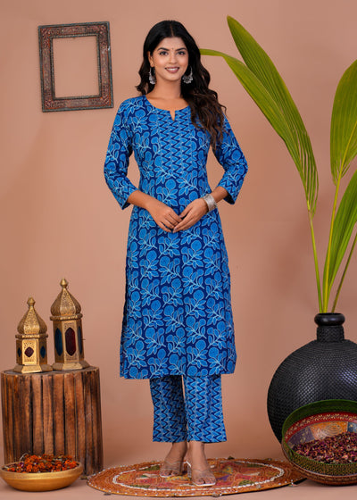 ETHENIC DARK BLUE FLORAL STITCHED COTTON SUIT WITH COTTON DUPATTA ( CT1018 )