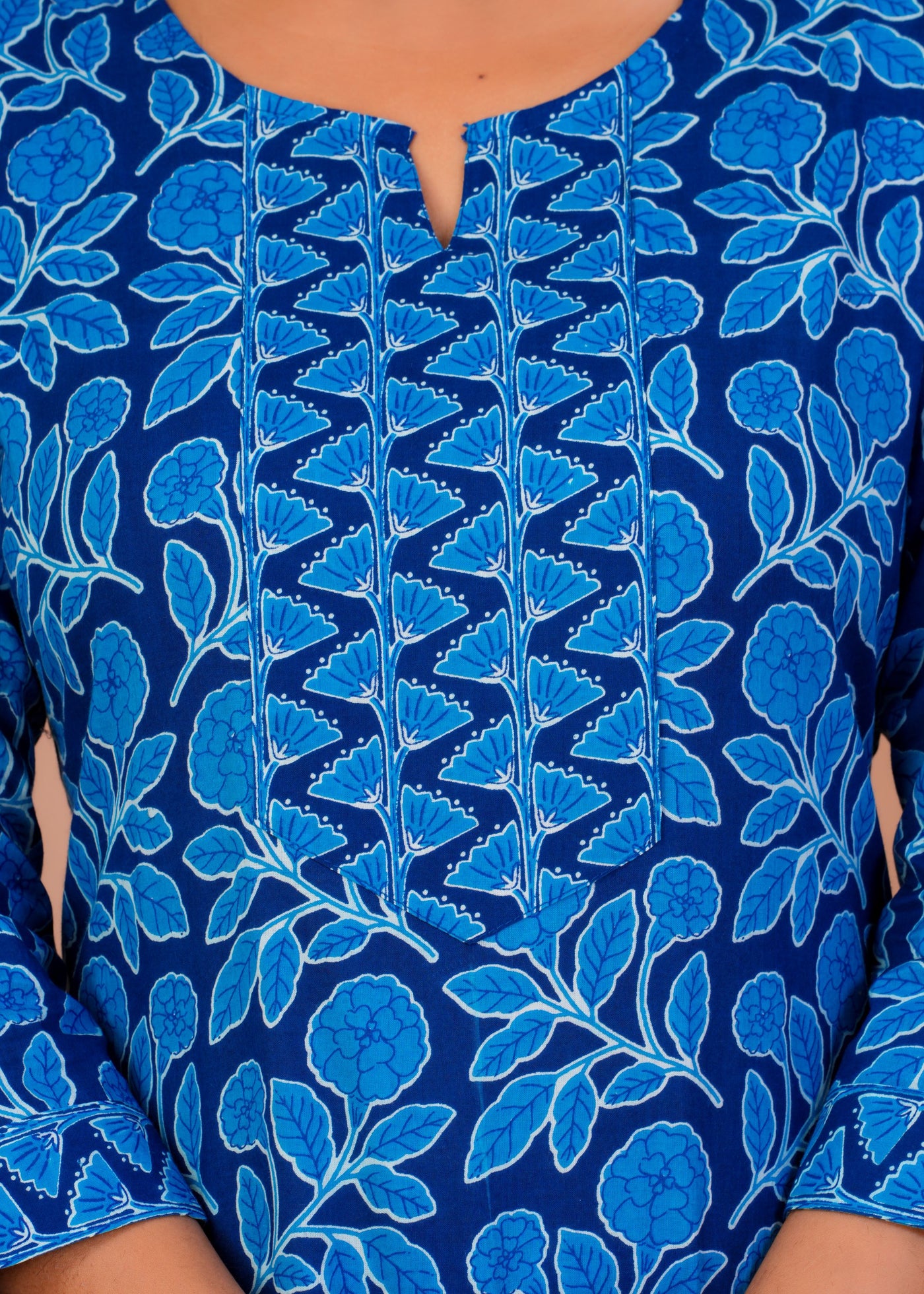 ETHENIC DARK BLUE FLORAL STITCHED COTTON SUIT WITH COTTON DUPATTA ( CT1018 )