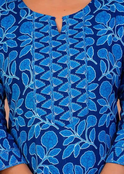ETHENIC DARK BLUE FLORAL STITCHED COTTON SUIT WITH COTTON DUPATTA ( CT1018 )