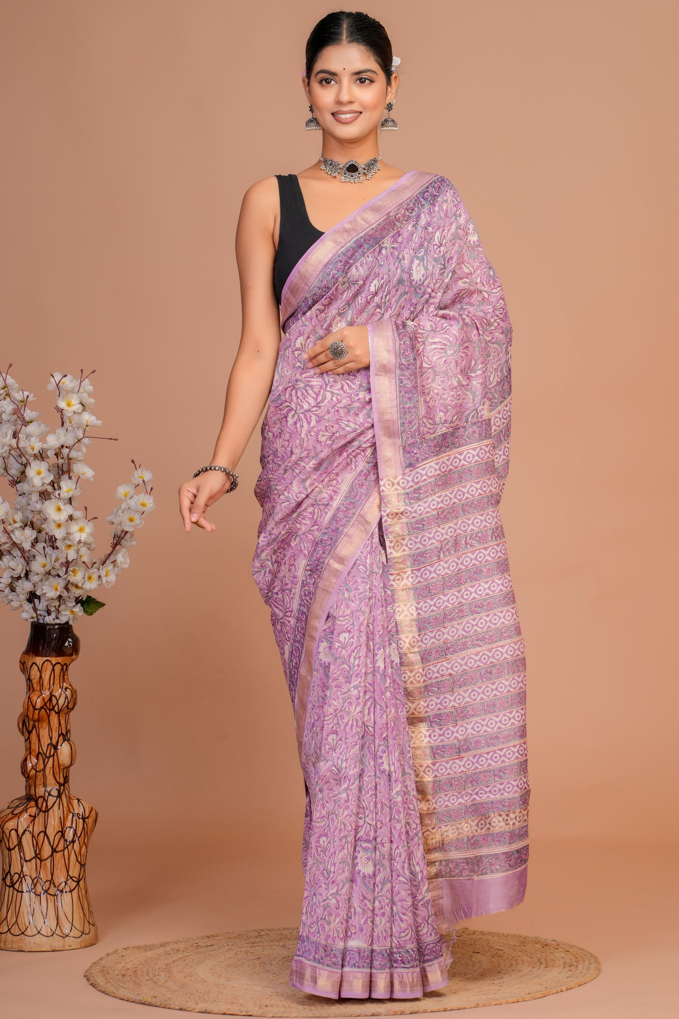 Maheshwari Silk Bagru Print Saree ( MS111102)