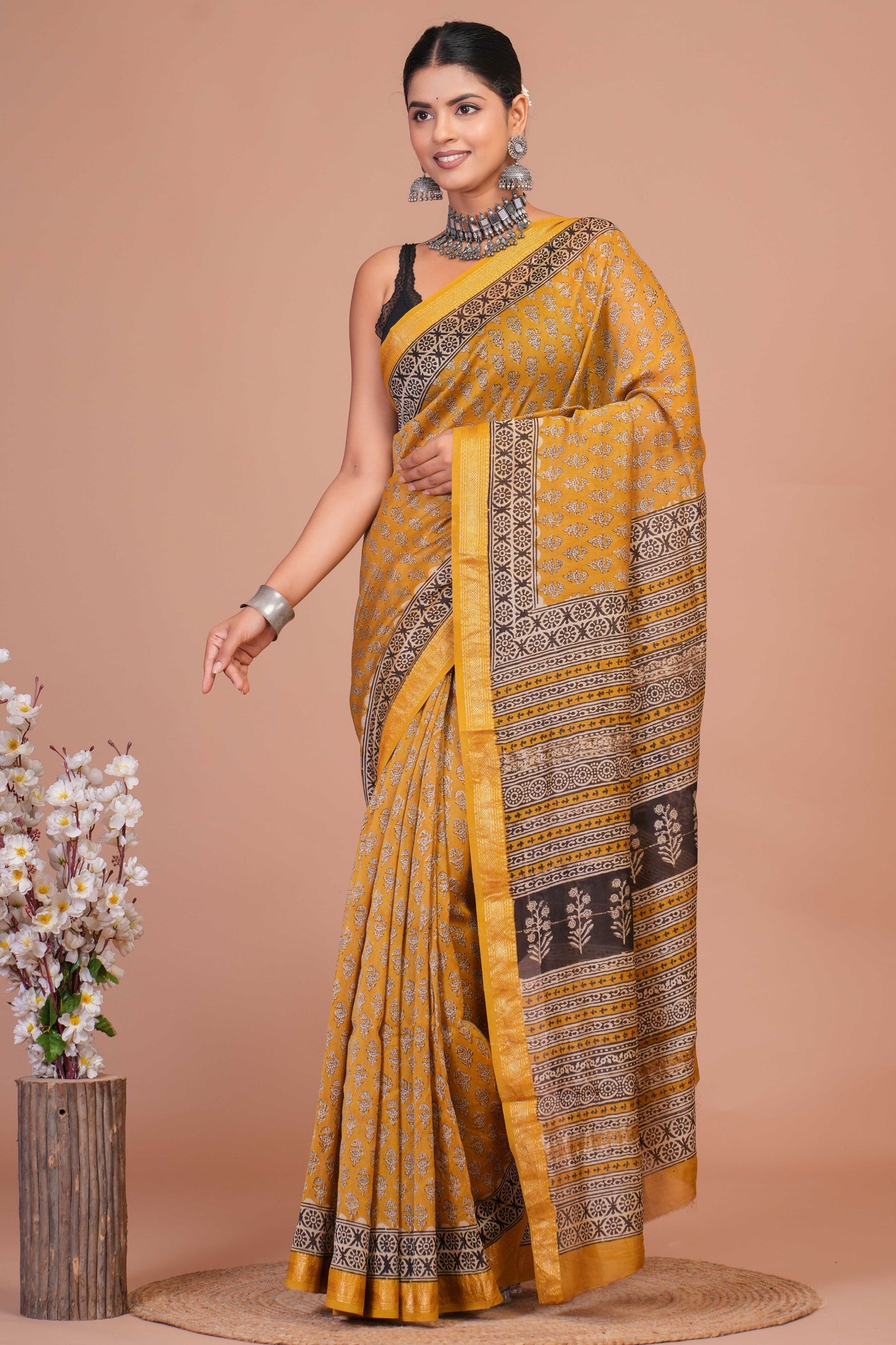 Maheshwari Silk Bagru Print Saree ( MS13703)