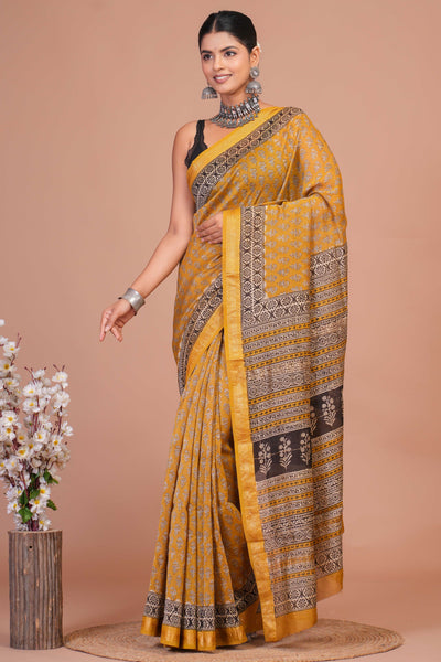 Maheshwari Silk Bagru Print Saree ( MS13703)