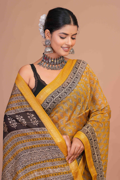 Maheshwari Silk Bagru Print Saree ( MS13703)