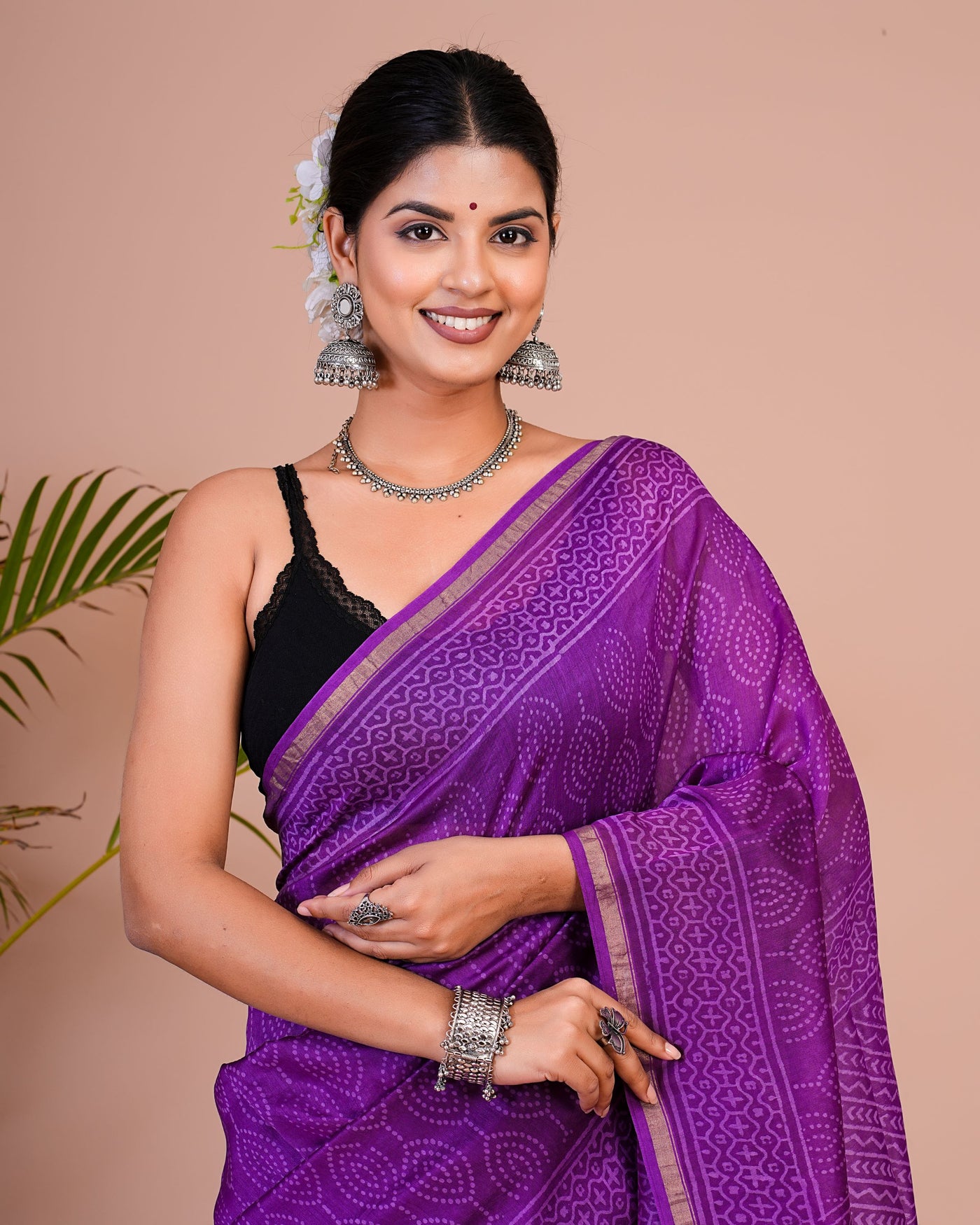 Chanderi Silk Bagru Print Saree with Zari Border ( CHS0506 )