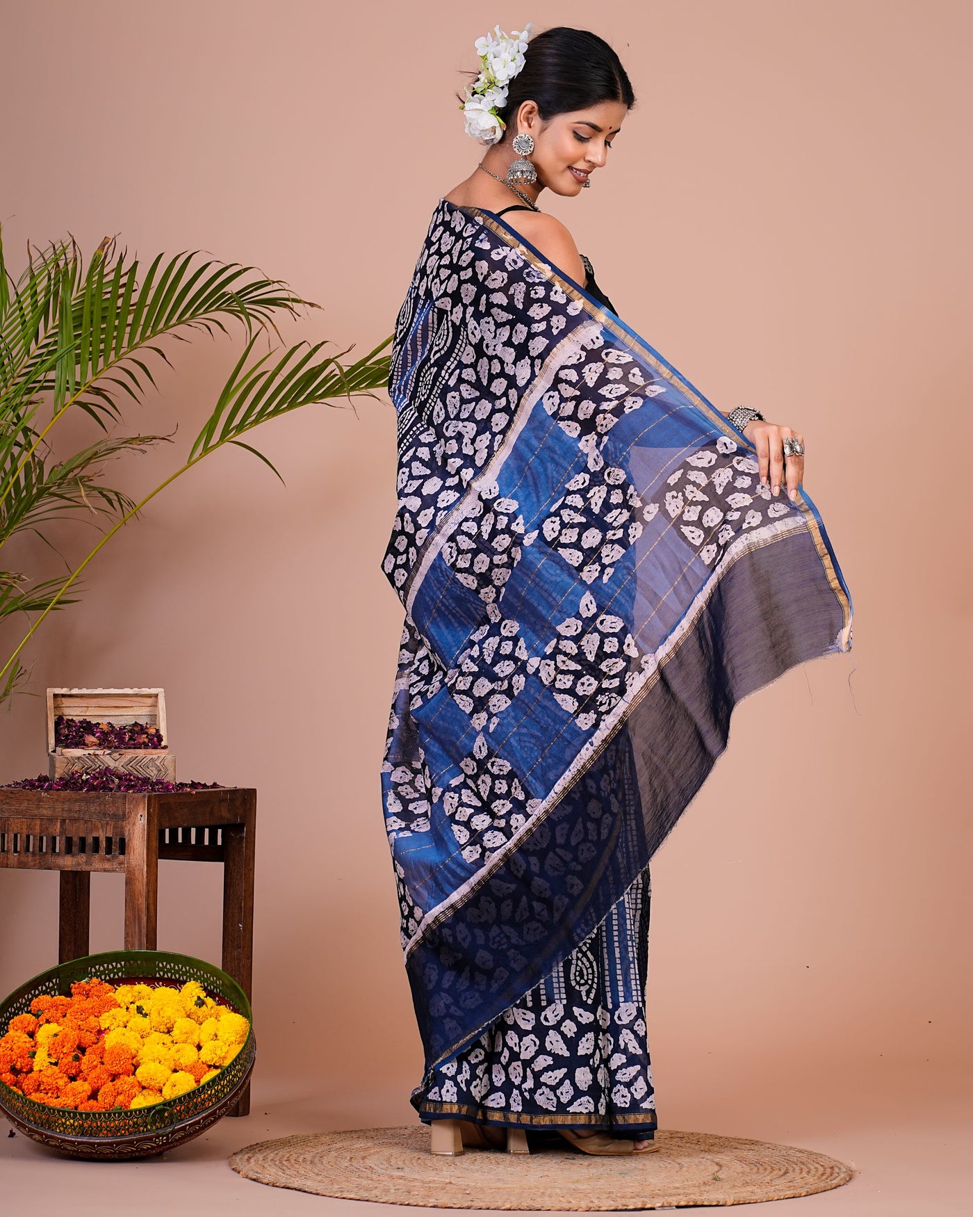 Chanderi Silk Bagru Print Saree with Zari Border ( CHS0511 )